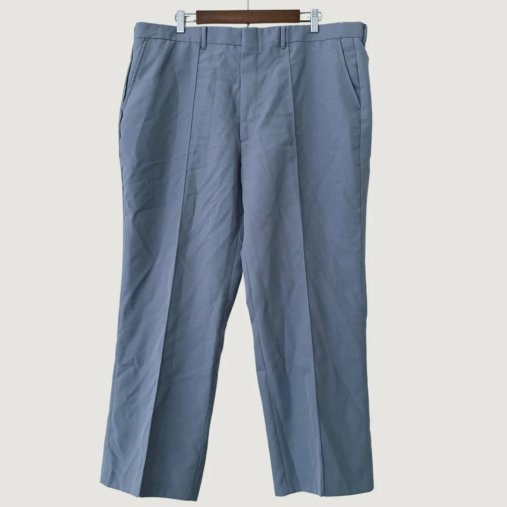 Haband Dress Pants Men 40x28 Blue Gray Flat Front Straight Leg Permanent Crease